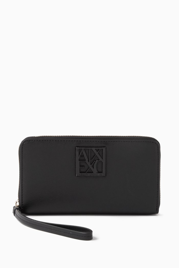 Zip Wallet in Faux Leather, Black