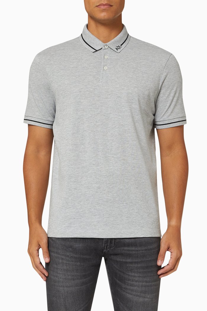 

Contrast Logo Polo Shirt in Cotton, Grey