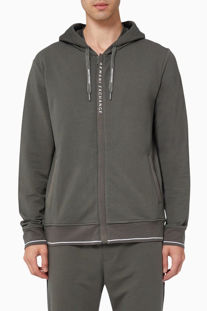 Zip-Up Hooded Sweatshirt in French Terry, Green
