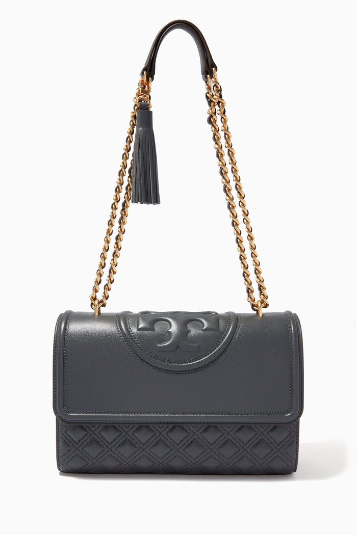 

Fleming Convertible Shoulder Bag in Leather, Grey