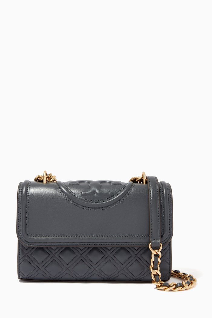 

Fleming Small Convertible Shoulder Bag in Leather, Grey