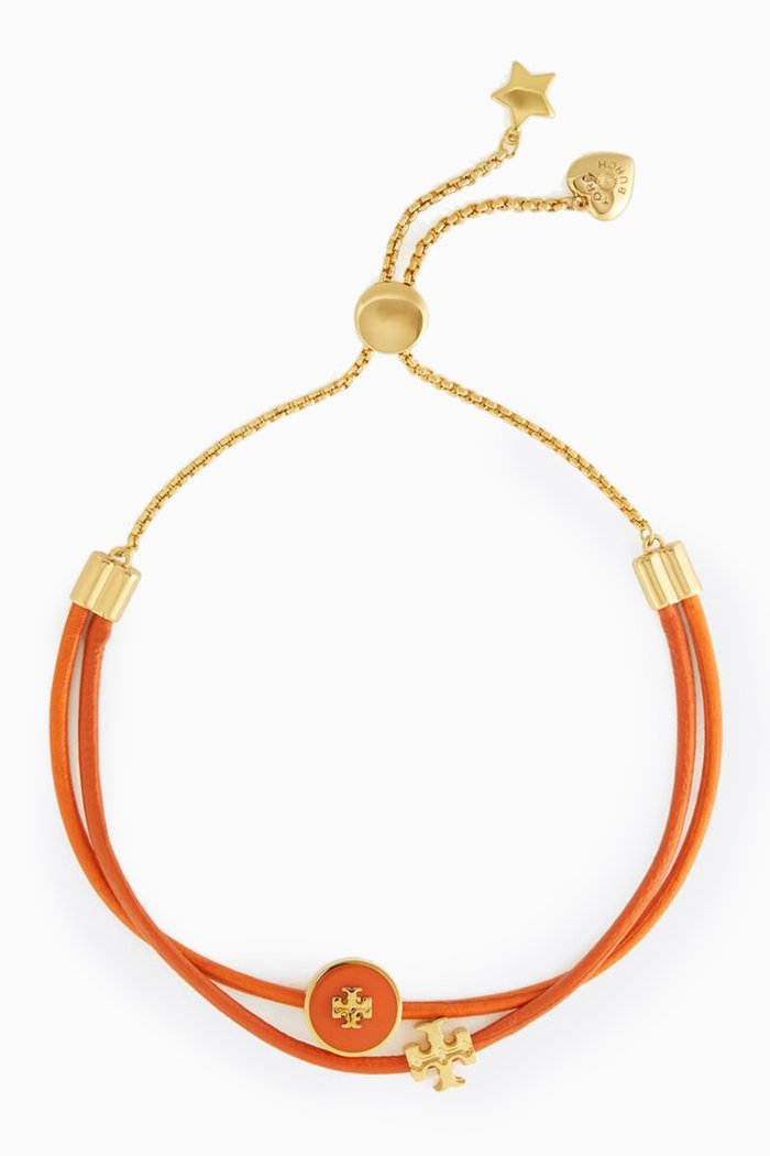 

Kira Enamel Charm Slider Bracelet in Leather, Gold