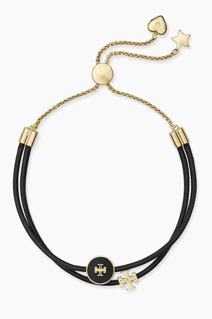 

Kira Enamel Charm Slider Bracelet in Leather, Gold
