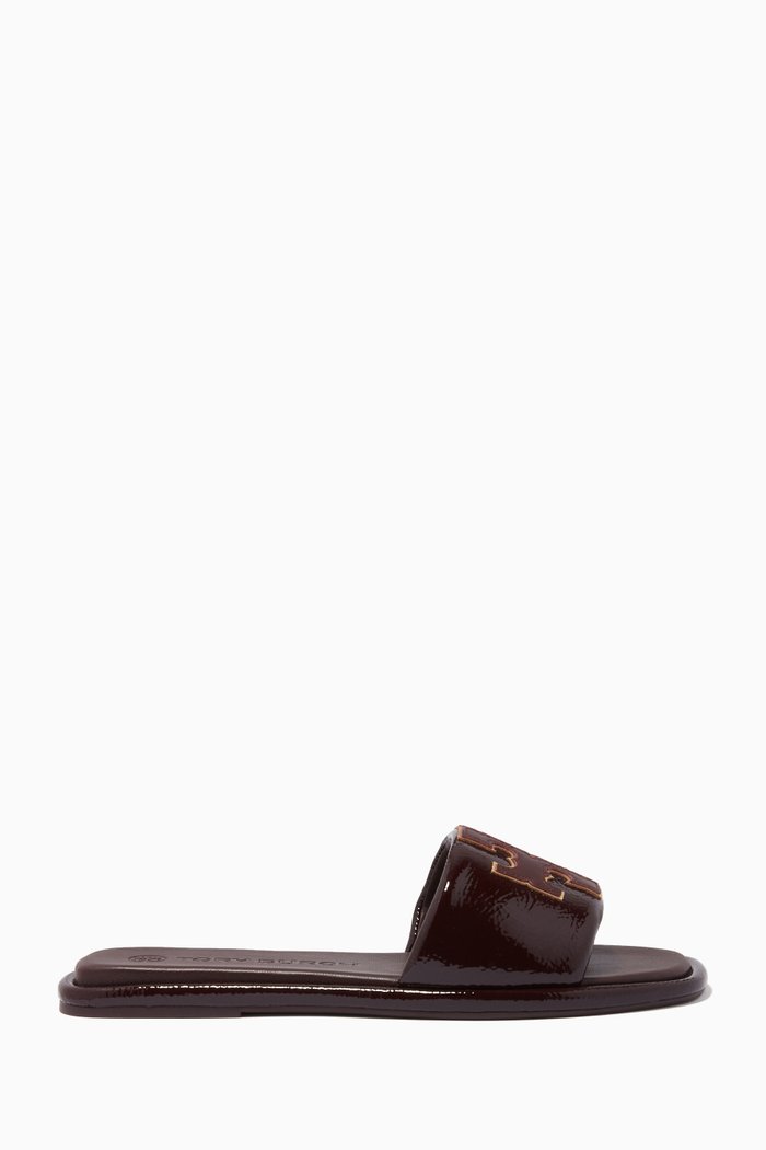Double T Sport Slide Sandals in Leather, Burgundy