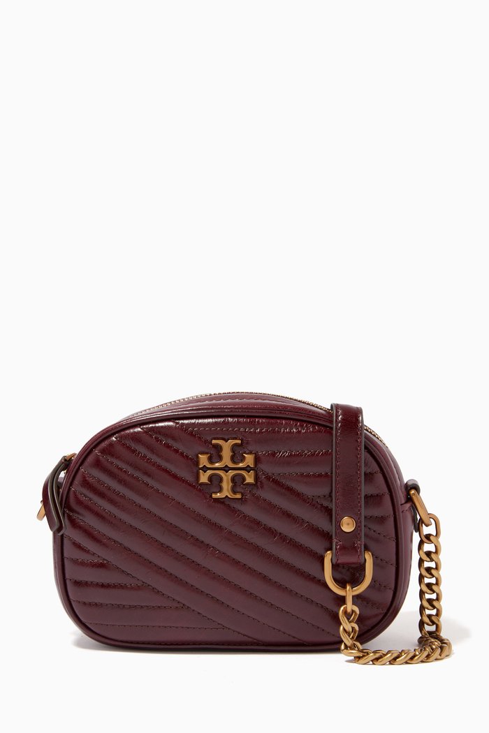

Kira Chevron Glazed Small Camera Bag in Leather, Red