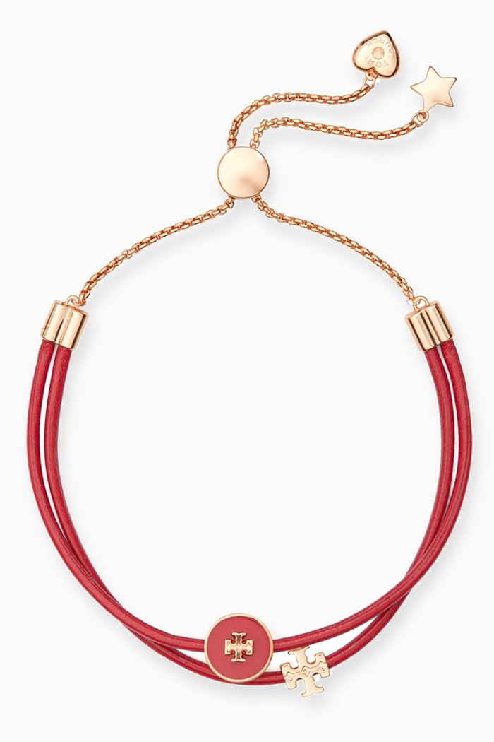 

Kira Enamel Charm Slider Bracelet in Leather, Red