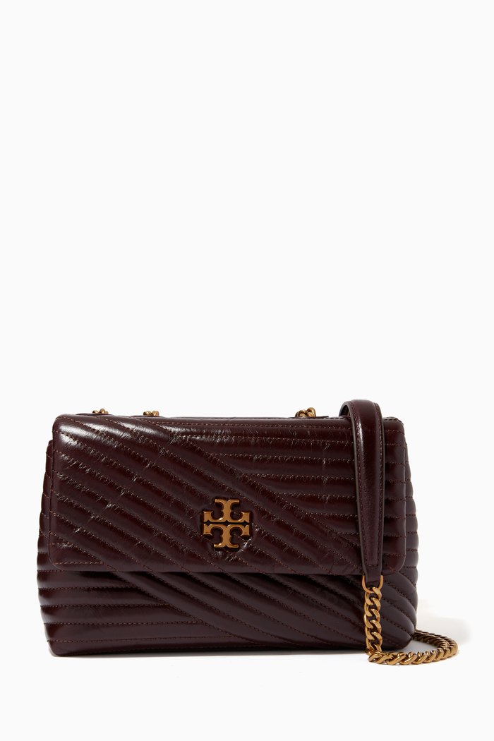 Kira Chevron Glazed Small Convertible Bag in Leather, Red