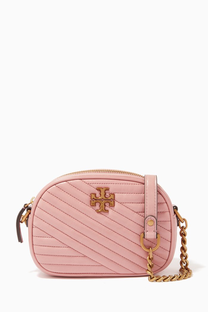 

Kira Chevron Glazed Small Camera Bag in Leather, Pink