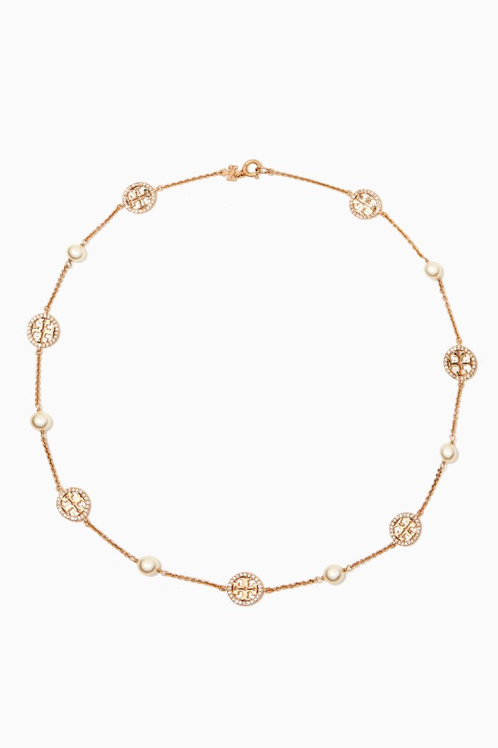 

Crystal Pearl Logo Necklace, Gold