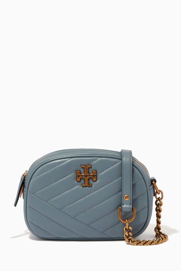 Kira Chevron Small Camera Bag in Leather, Blue