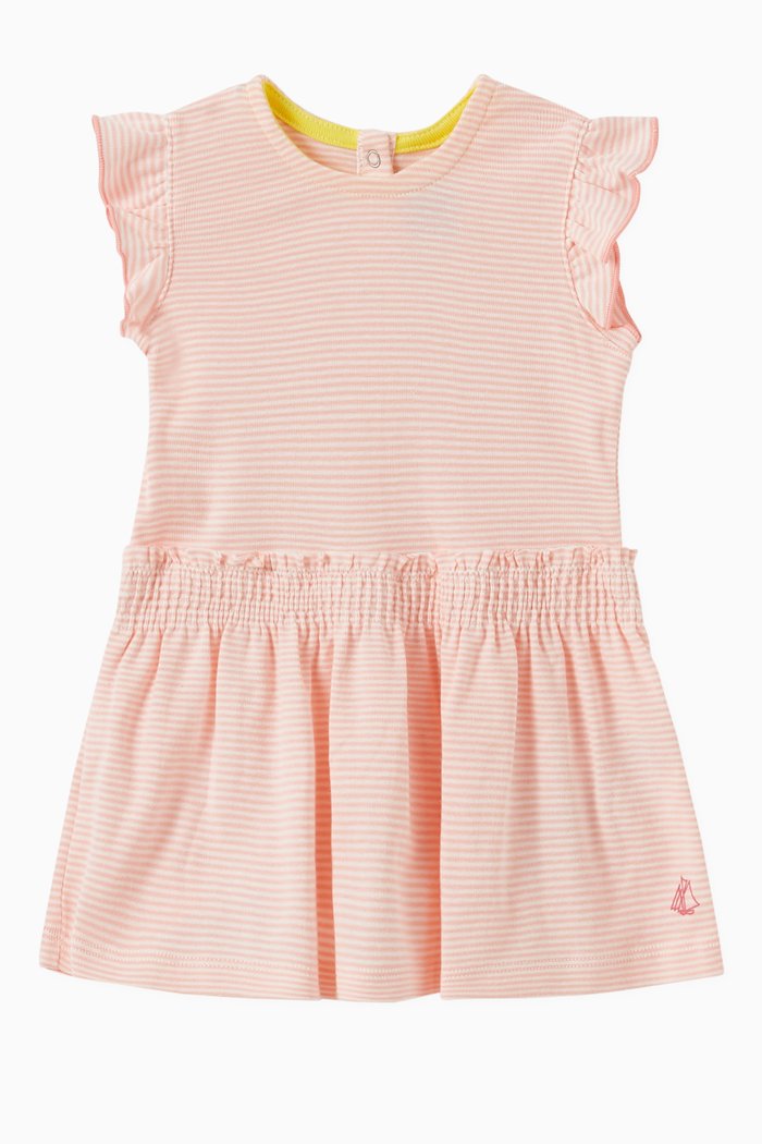 

Dress in Pinstriped Cotton Rib Knit, Pink