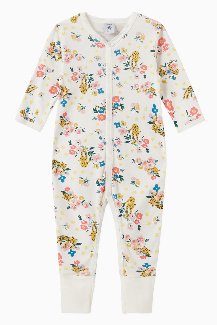 

Glow-in-the-Dark Sleepsuit in Floral Panther Cotton Rib Knit, Multicolour