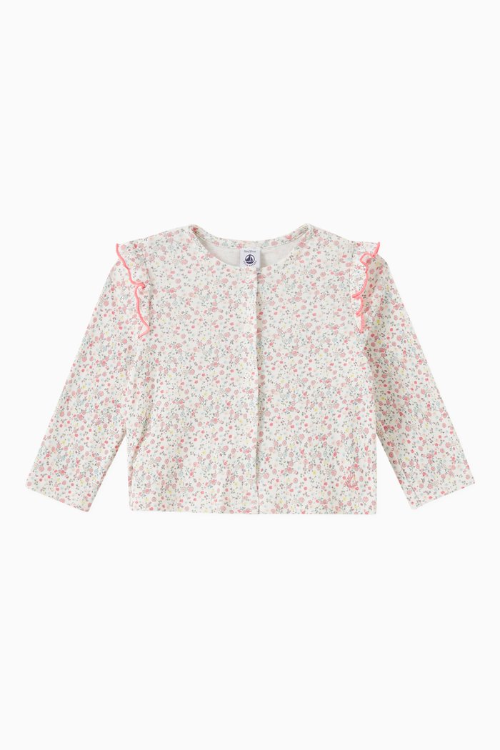 

Cardigan in Floral Cotton Rib Knit, Multicolour