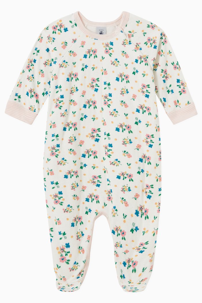 

Zip-up Sleepsuit in Floral Cotton Tube Knit, Multicolour