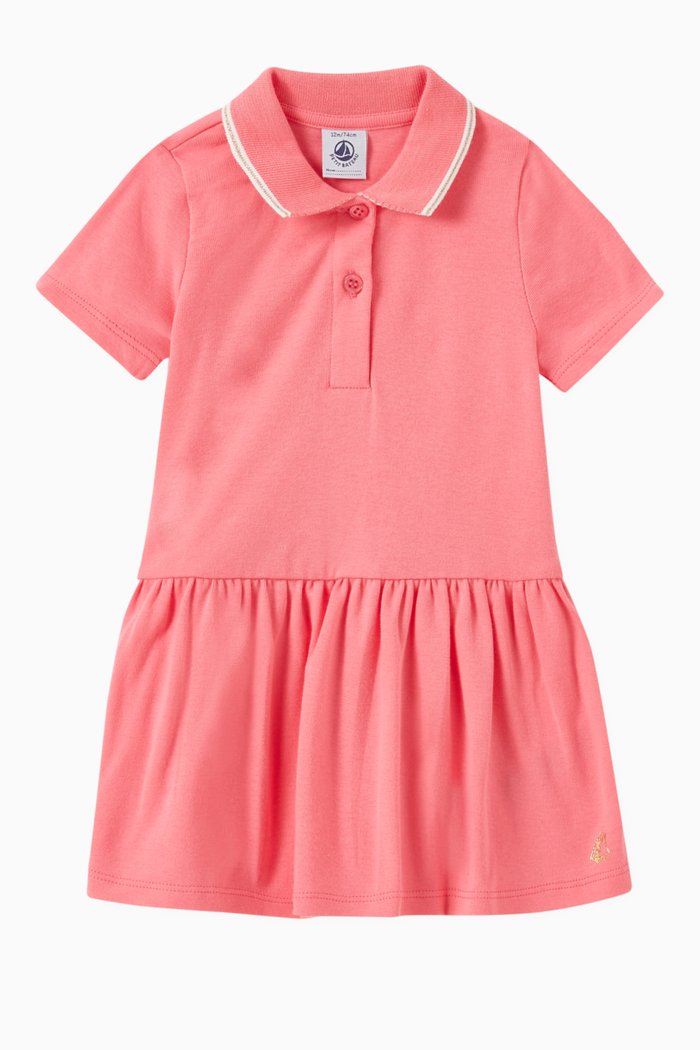 

Polo Shirt Dress in Cotton Rib Knit, Pink