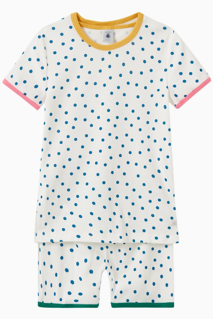 PYJPOCKET® Short Pyjama in Spotted Cotton Rib Knit, Multicolour