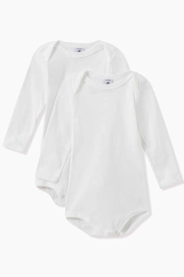 

Long Sleeve Bodysuit in Cotton Rib Knit, Set of 2, White