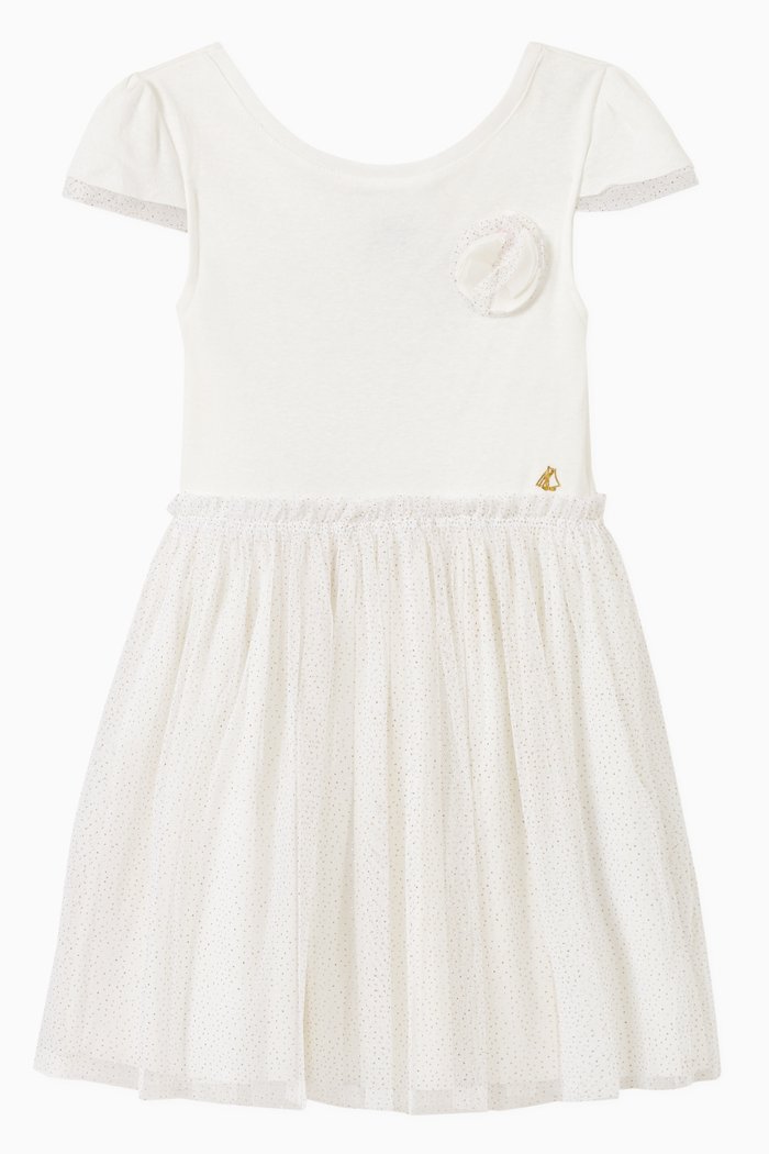 

Dress in Cotton Linen & Glitter Tulle, White