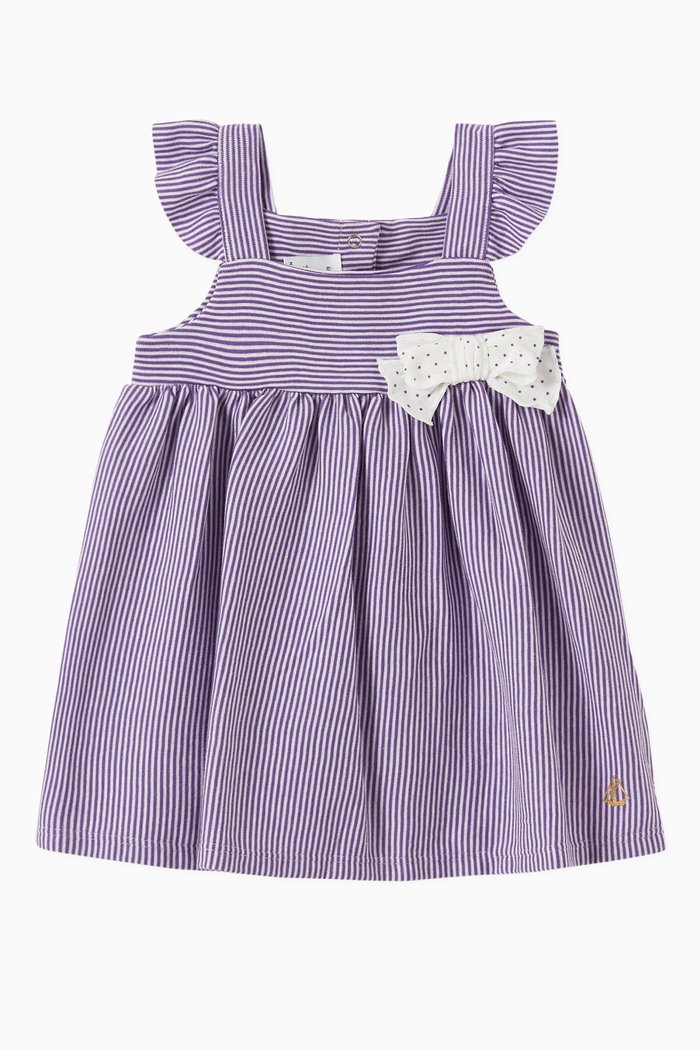 

Dress in Pinstriped Cotton Rib Knit, Blue