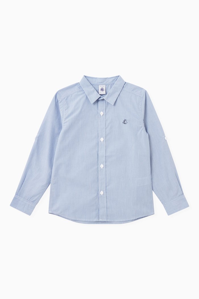 

Shirt in Striped Cotton Poplin, Blue
