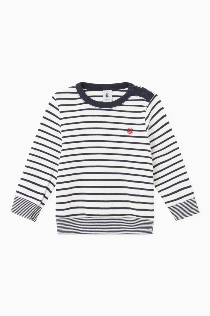 

Long Sleeve Top in Sailor Stripes Cotton Rib Knit, Blue