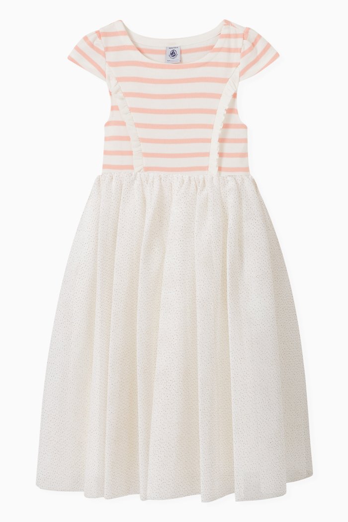 

Dress in Sailor Stripes Cotton Jersey & Glitter Tulle, Multicolour