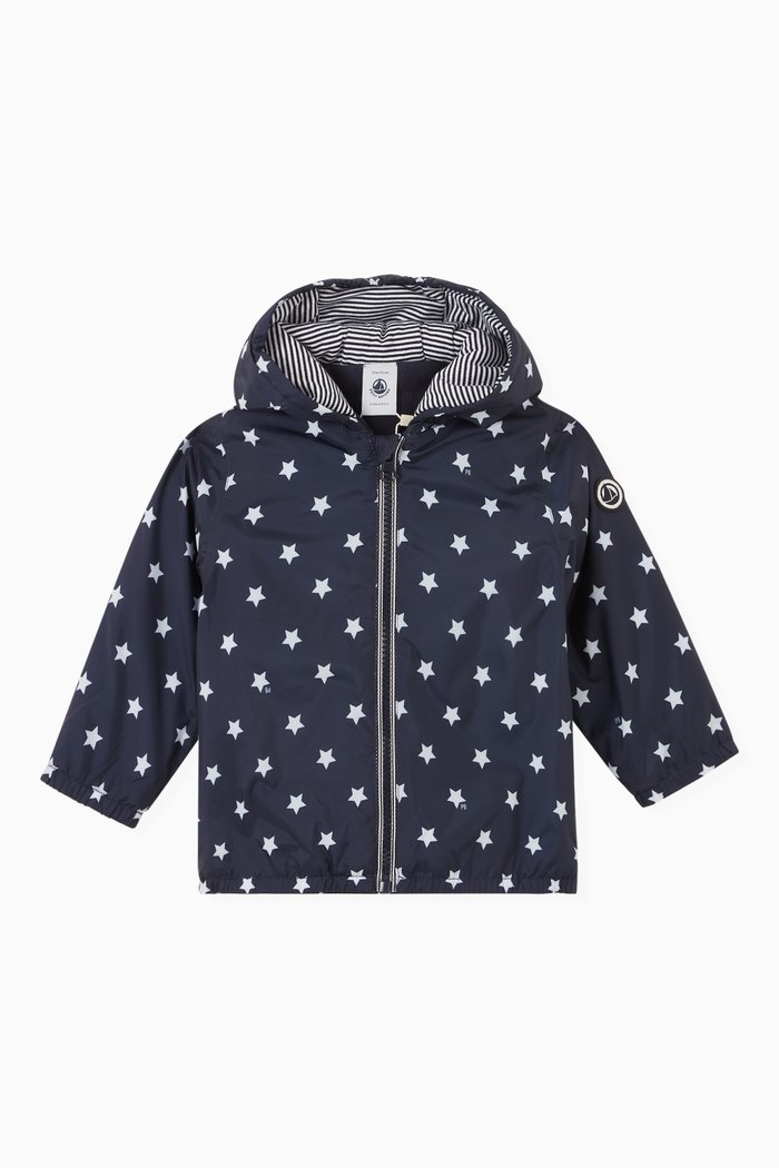 

Blouson in Star Print Waterproof Fabric, Blue