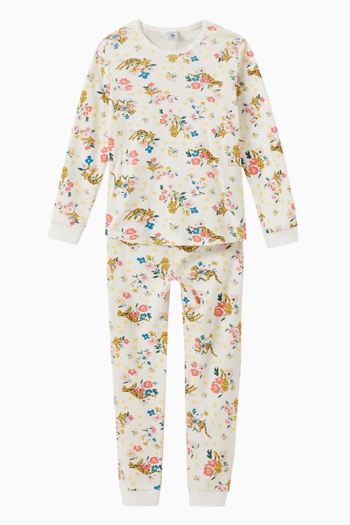 

Glow-in-the-Dark Pyjama in Floral Panther Cotton Rib Knit, Multicolour