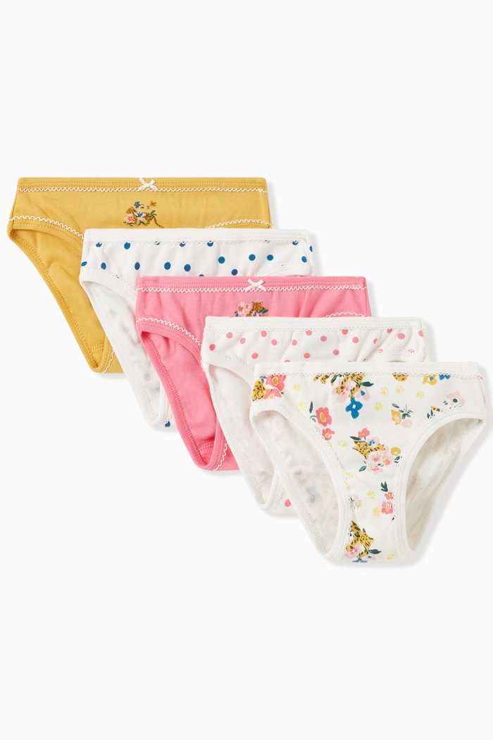 

Briefs in Floral Panther & Spotted Cotton Rib Knit, Set of 5, Multicolour