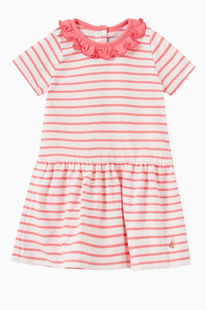 

Ruffle Collar Dress in Striped Jersey, Pink