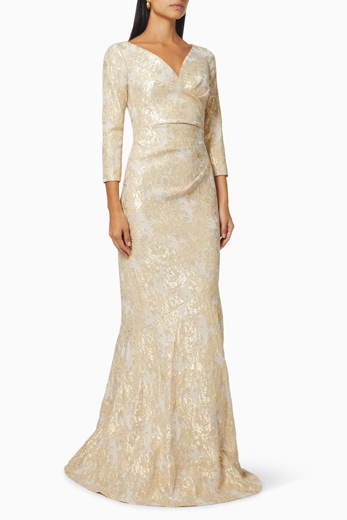 

Godet Hem Gown in Metallic Jacquard, Gold