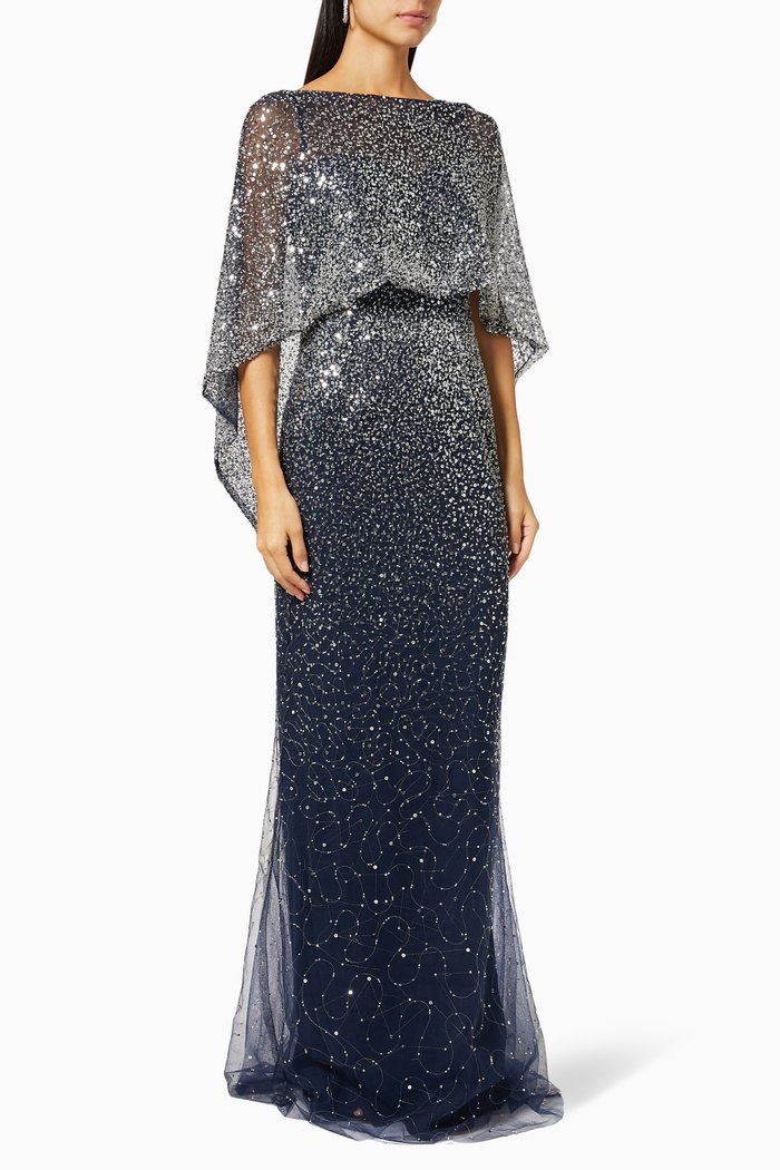 

Capelet Gown in Sequin, Blue