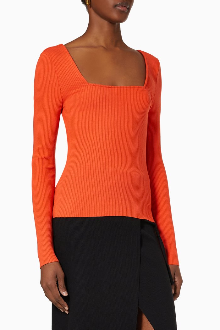 Banded Top in Alloy Rib, Orange