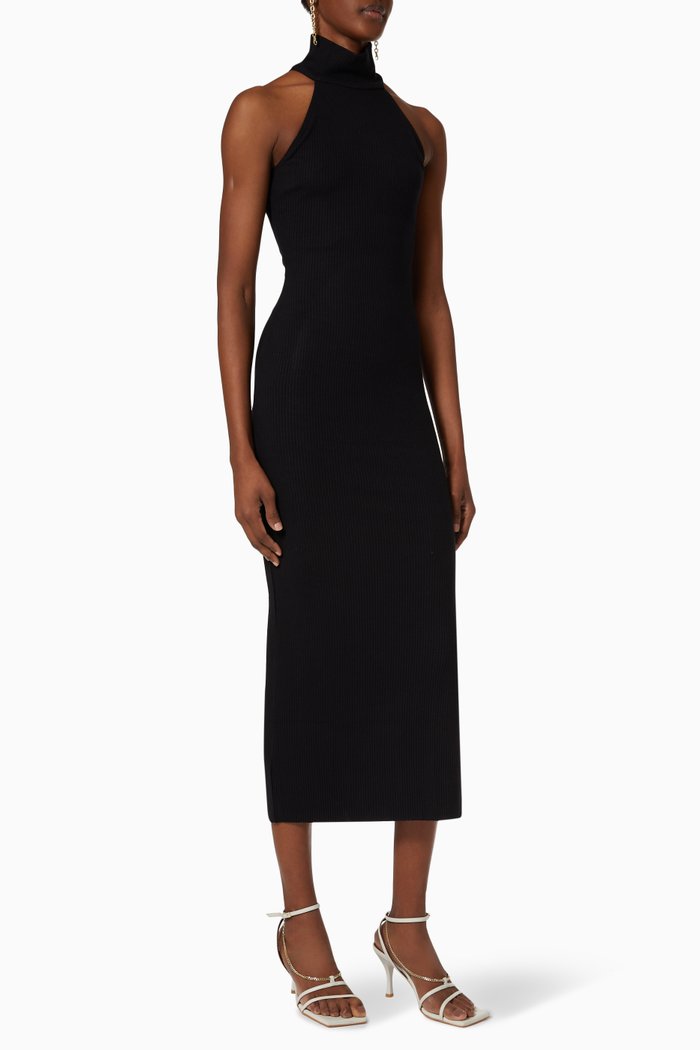 

Turtleneck Midi Dress in Alloy Rib, Black