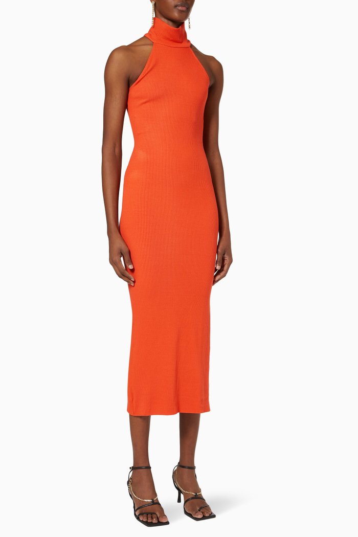 

Turtleneck Midi Dress in Alloy Rib, Orange