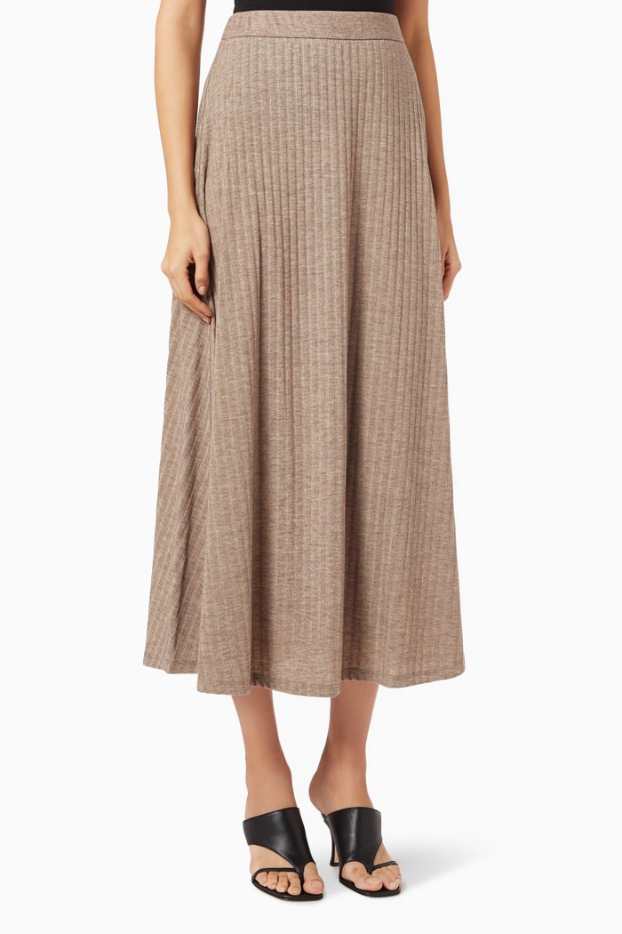 

Flared Maxi Skirt in Ribbed Knit, Neutral