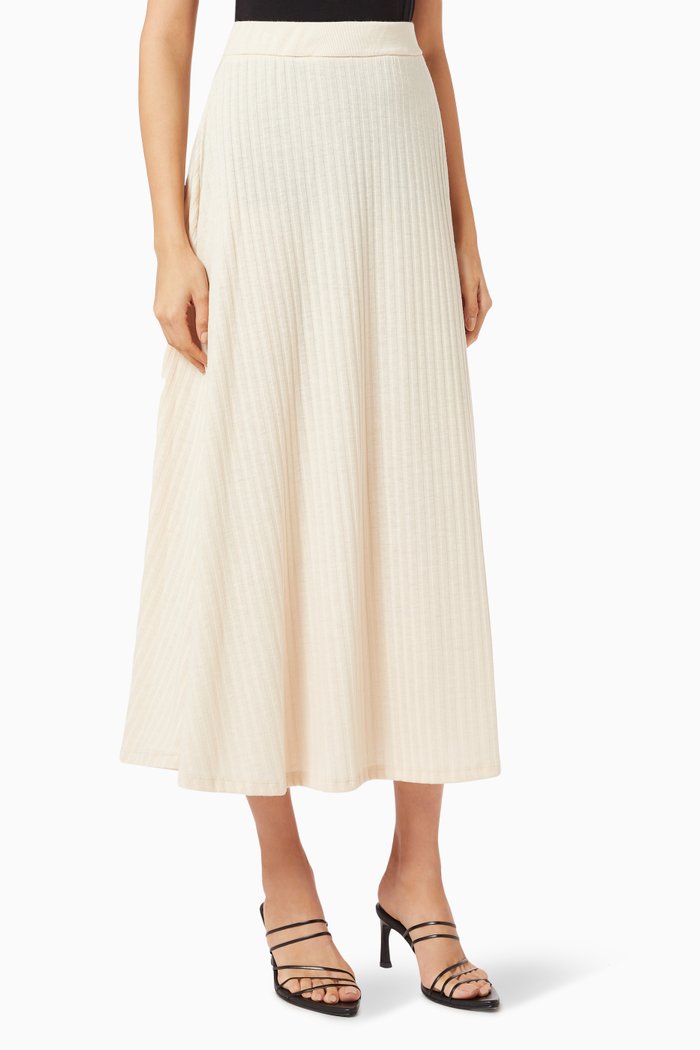 

Flared Maxi Skirt in Ribbed Knit, Neutral