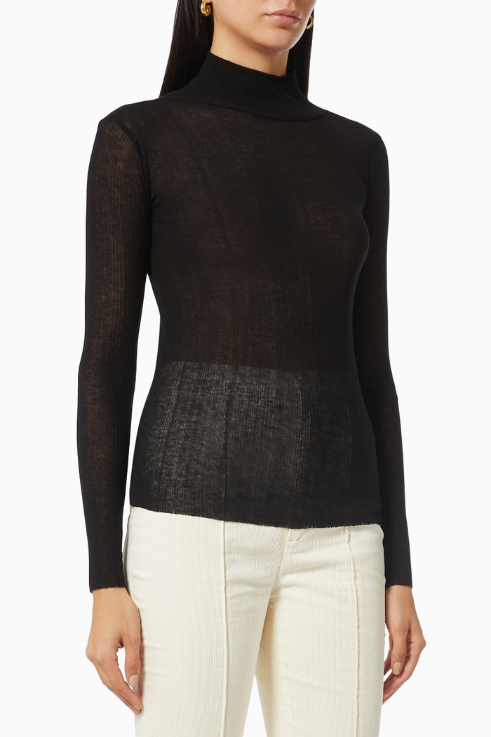 

Turtle Neck Top in Wool Jersey, Black