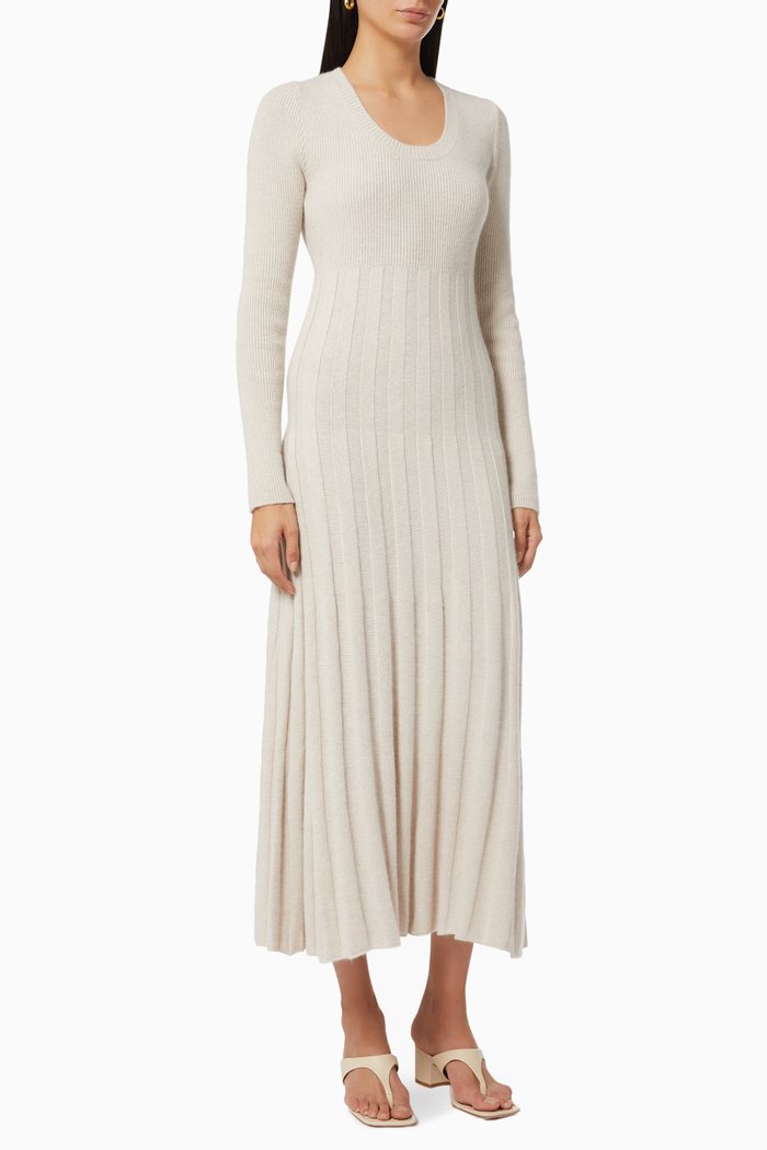 

Flare U-neck Dress in Rib Knit, Neutral