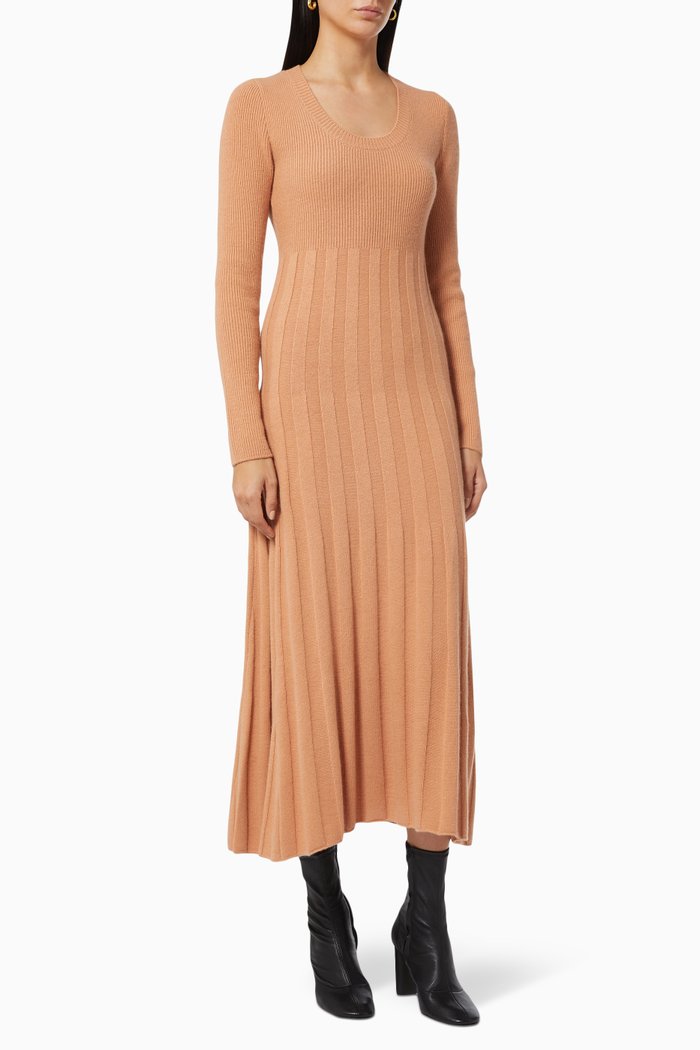 

Flare U-neck Dress in Rib Knit, Orange