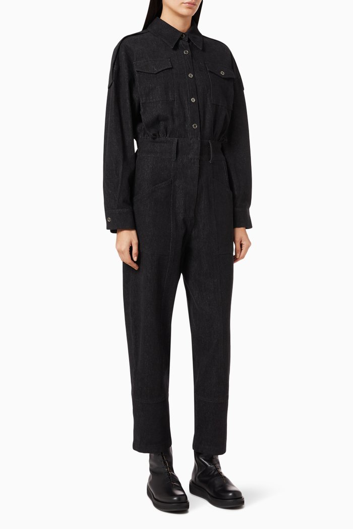 

Back Banding Garage Jumpsuit in Cotton Denim, Black