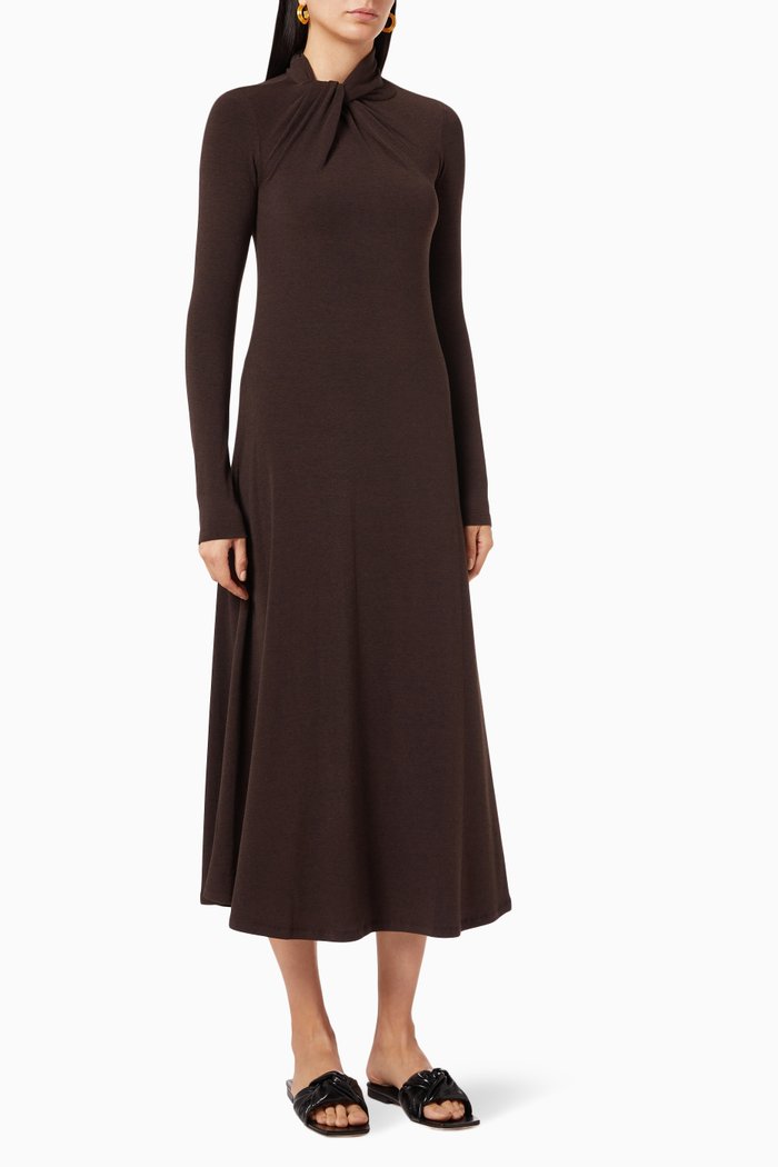 

Twist Turtleneck Dress in Jersey, Brown