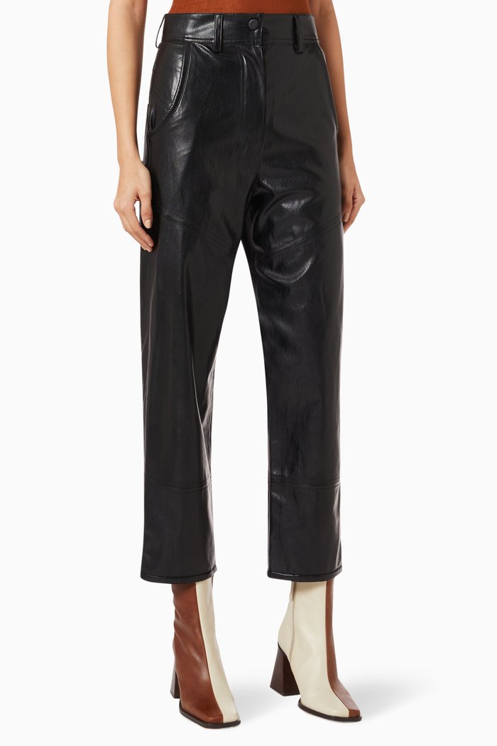 

Panelled Pants in Faux Leather, Black