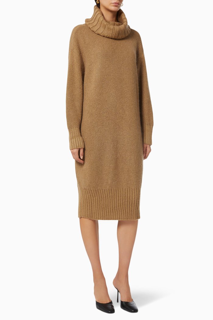 

Chunky Turtle Neck Dress in Mohair Wool Knit, Neutral