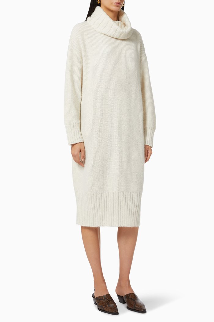 

Chunky Turtle Neck Dress in Mohair Wool Knit, Neutral