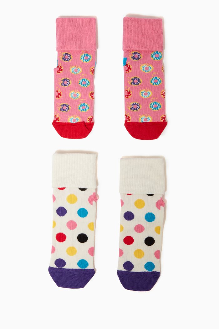 Anti-slip Donut Socks, Set of 2, Multicolour
