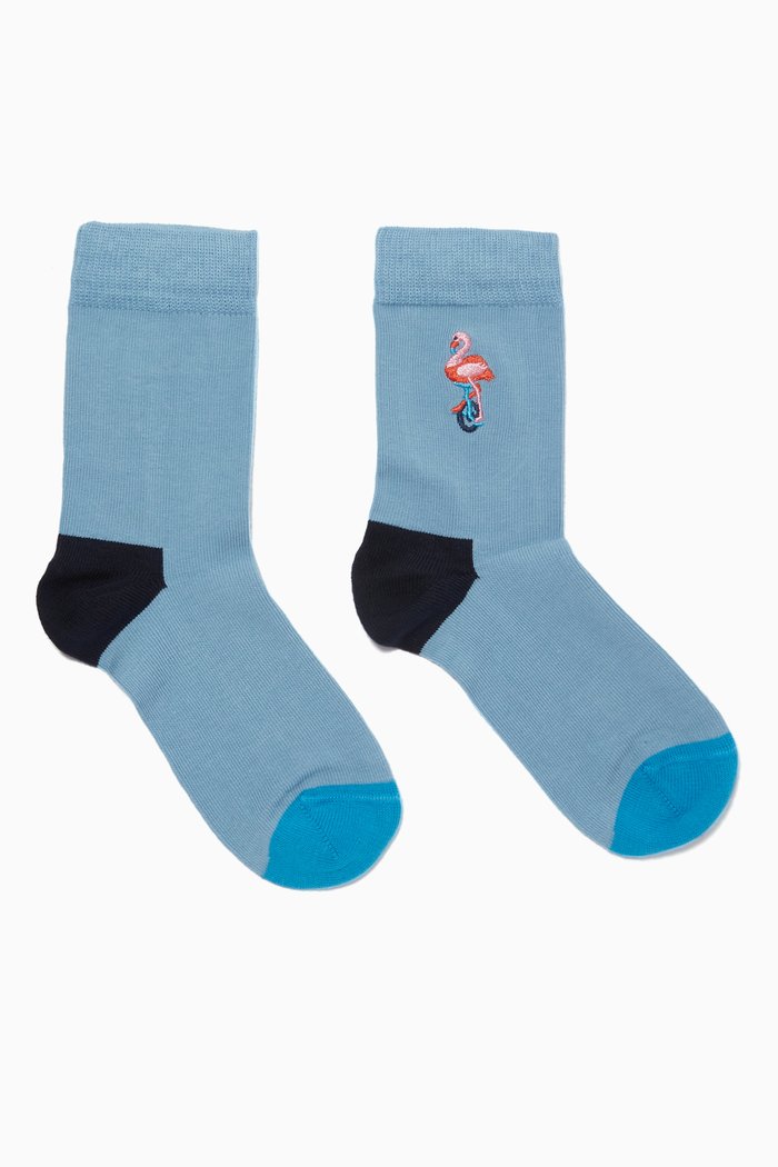 

Embroidery Flamingo Socks in Stretch Cotton, Blue