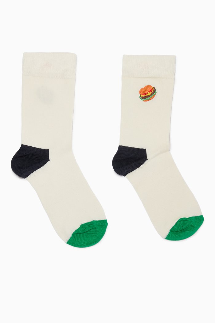 

Burger Embroidery Socks in Organic Cotton, White