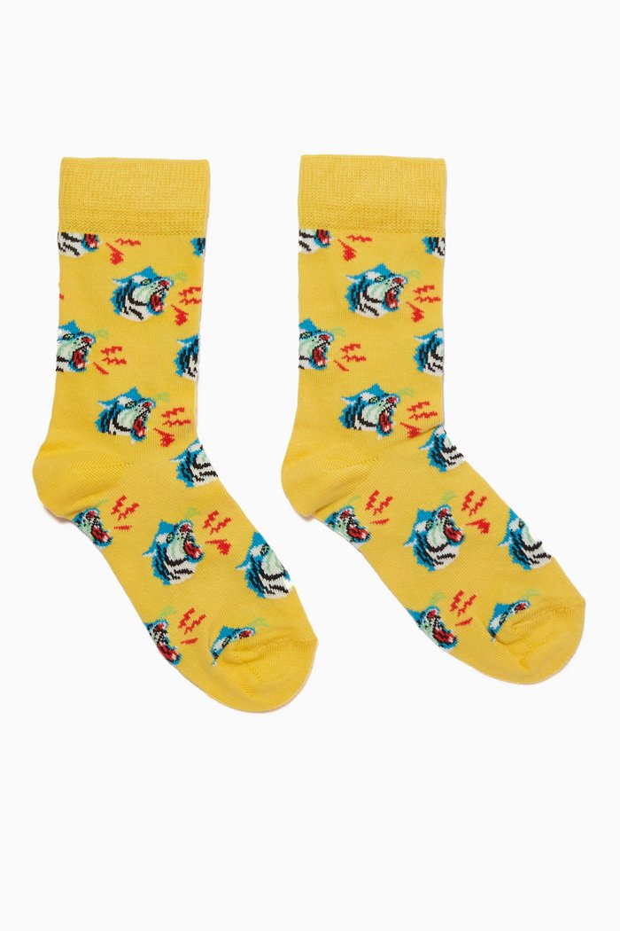 Tiger Socks in Stretch Cotton, Yellow