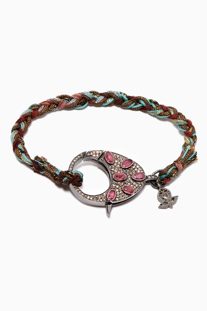 Medium Clasp Ruby & Diamond Bracelet in Sterling Silver, Blue